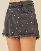 Stud Star Trim Denim Skort