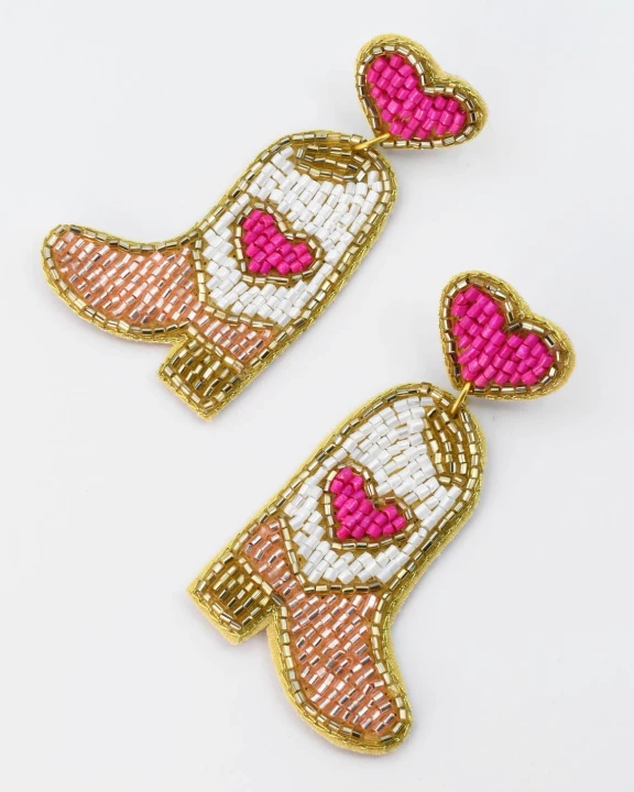 Pink Heart Boot Beaded Earrings B13