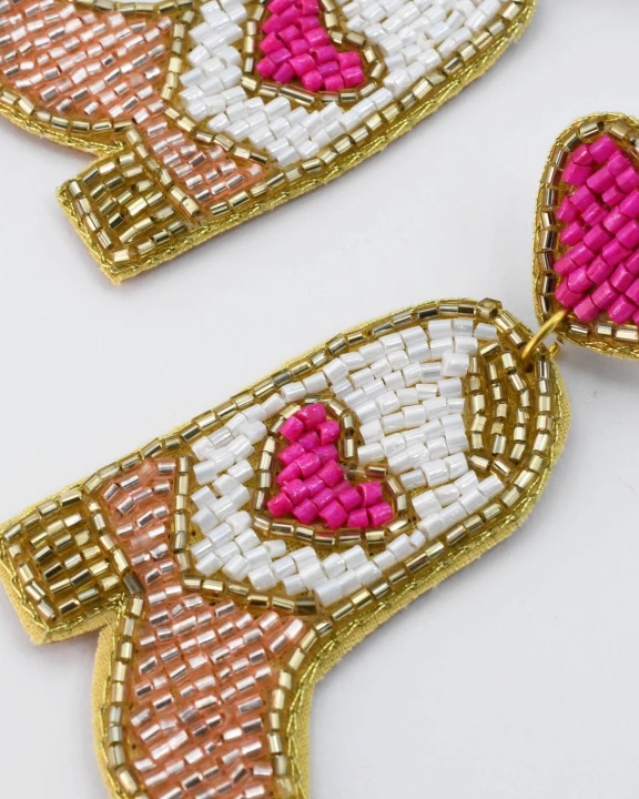 Pink Heart Boot Beaded Earrings B13