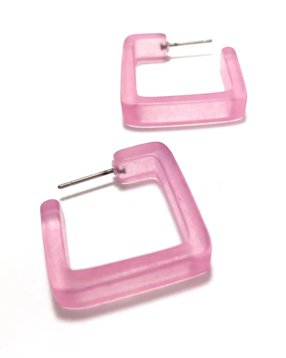 Light Pink Square Frosted Vintage Lucite Hoop Earrings
