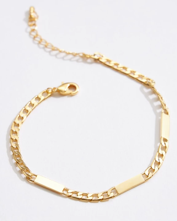 Gold Figaro Chain Bracelet with Bar Accents