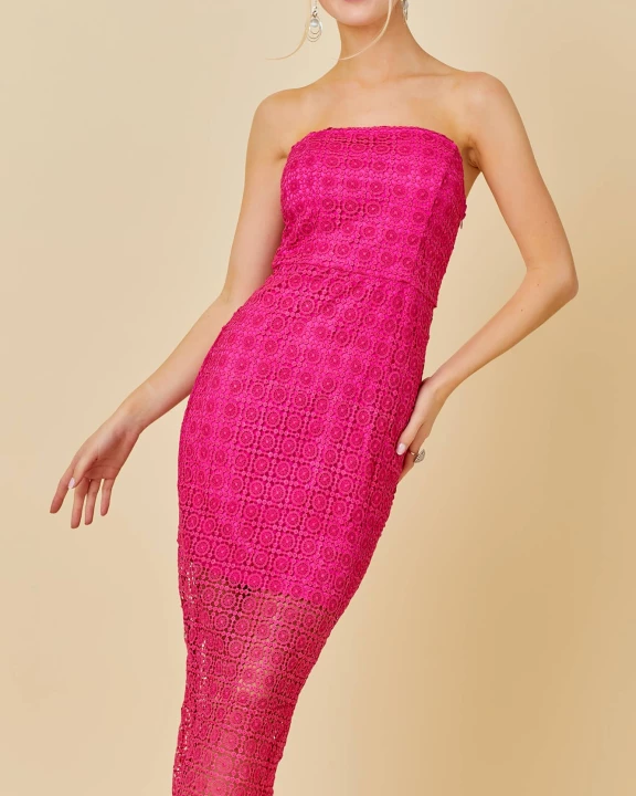 Strapless lace midi dress