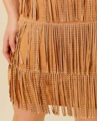 Western Stud Fringe Front Knot Suede Mini Dress