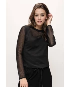 LONG MESH SLEEVE KNIT TOP