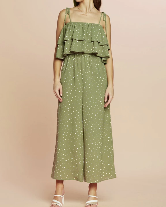 Ruffle Sleeveless Tie-Strap Wide Leg Jumpsuits for Women