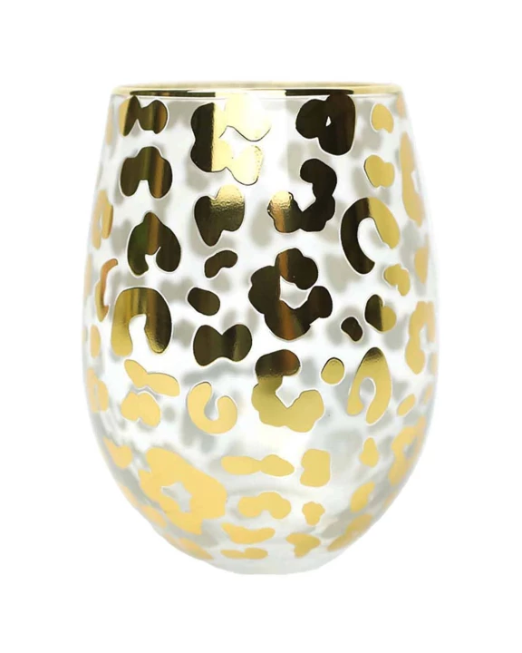 Gold Leopard Stemless Wine Glass