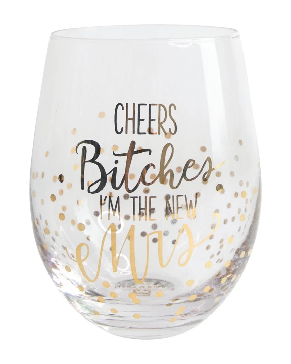 Glass Stemless Wine New Mrs.