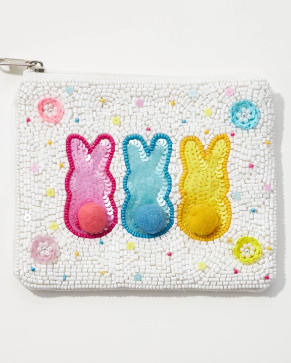 Pom Poms Bunny Tail Beaded Coin Pouch