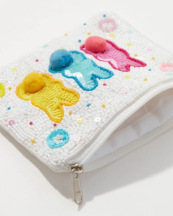 Pom Poms Bunny Tail Beaded Coin Pouch