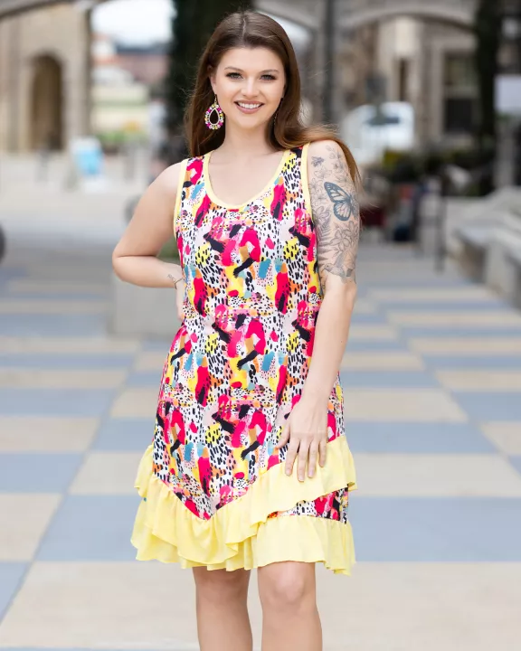 30056 - Multi Leopard Layered Ruffle Dress