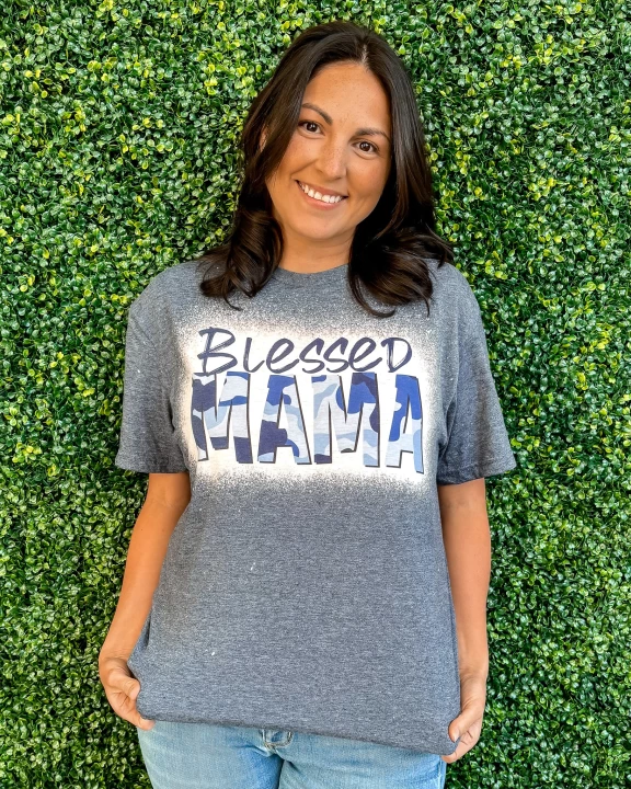 Blessed Mama Navy Bleached Tee