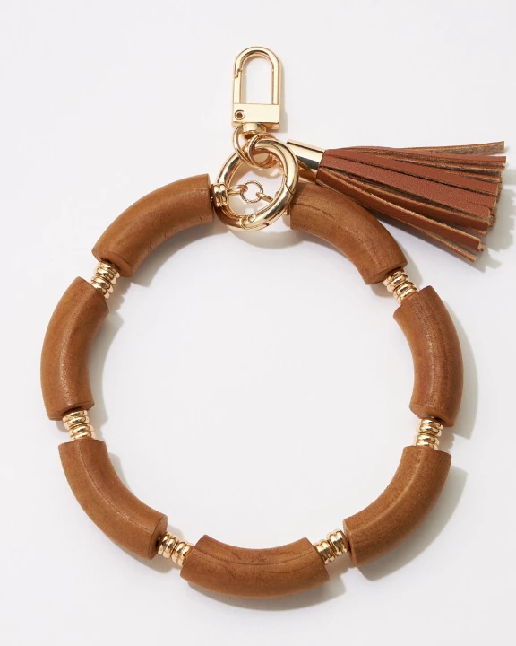 Wooden Wrist Keychain With Leather Tassel
