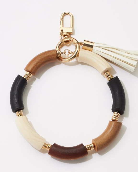 Wooden Wrist Keychain With Leather Tassel