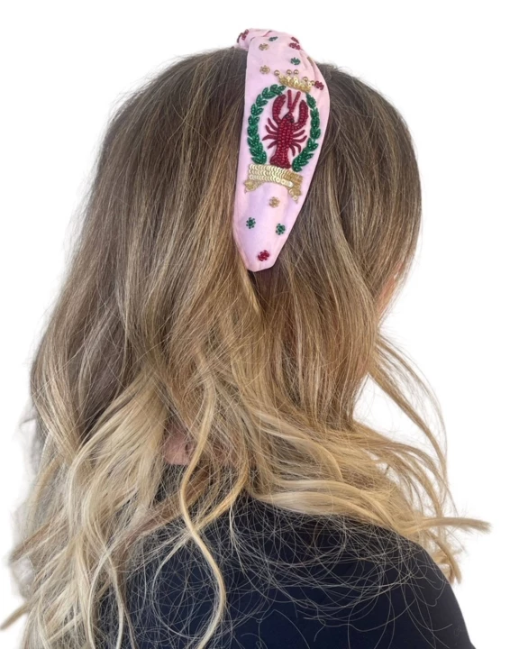 Crawfish Beaded Headband, Fabric Headband, Knotted Headband