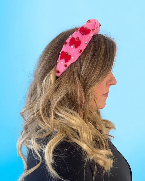 Valentines Headband, Jeweled Headbands, Bow Headband