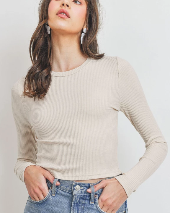 Round Neck Long Sleeve Crop Top