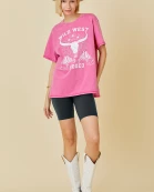 Washing Distressed Rodeo Graphic Print Tunic Top