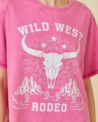 Washing Distressed Rodeo Graphic Print Tunic Top