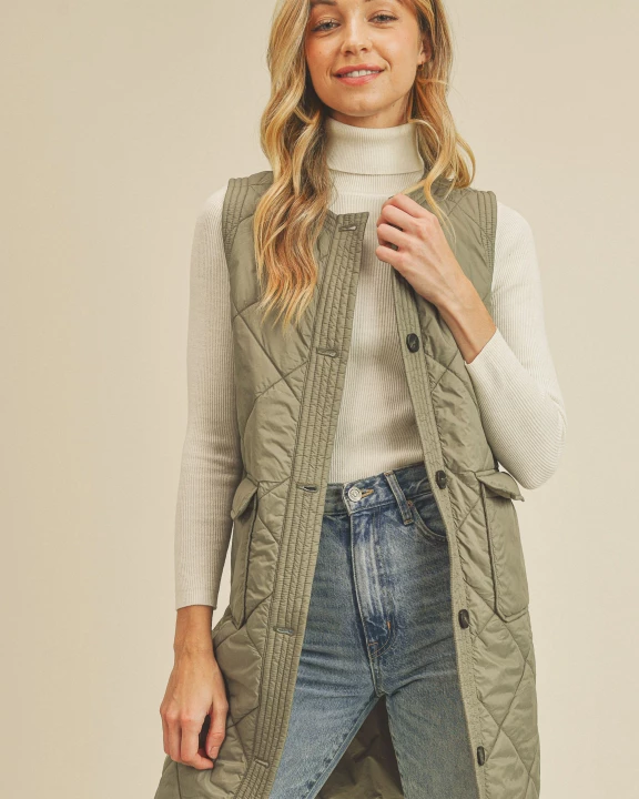 Button Down Round Neck Front Pocket Vest