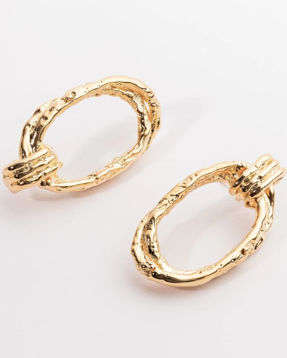 Oval Hammered 18K Gold Dipped Post Earring