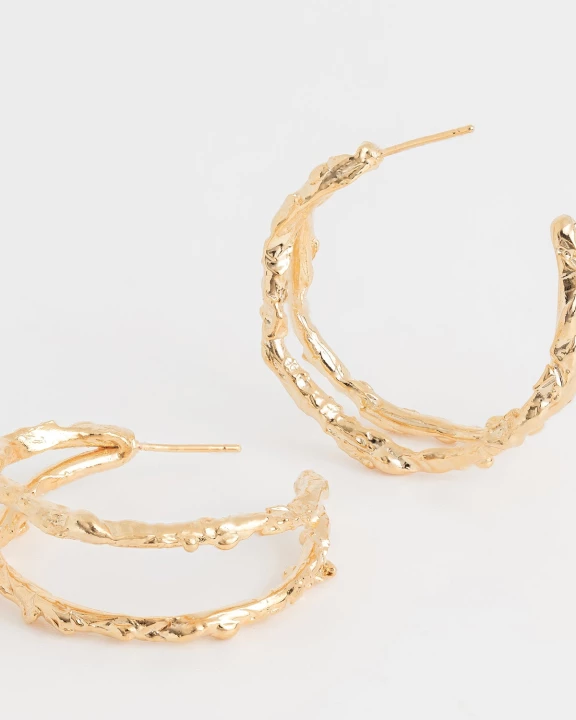 Hammered Double Layered 18K Gold Dipped Hoop Earring