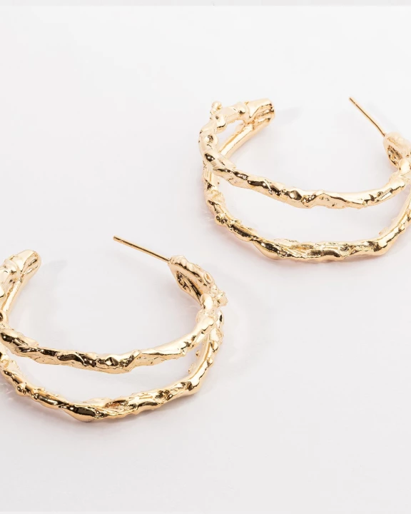 Brass Textured Double Hoop Earrings