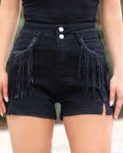 20192 - Denim Shorts with Black Shiny Fringe