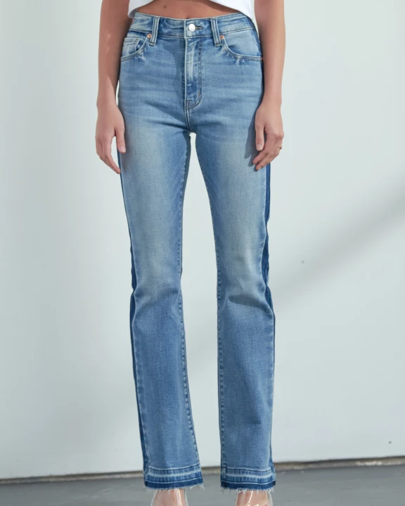 HIGH RISE STRETCH BOOTCUT WITH RELEASED HEM & SIDE SHADOW DETAIL JEANS