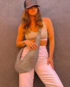 Gray Leather Sash Bag