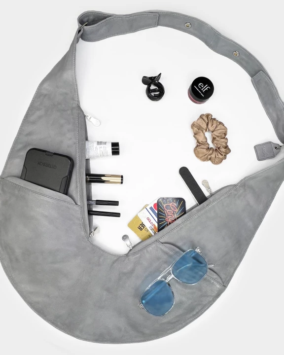 Gray Leather Sash Bag