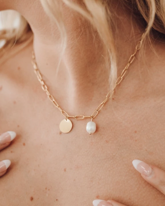 Not-Your-Average Pearl Chain and Disc Charm Necklace WATERPROOF Wholesale
