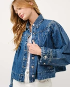 MAJ2823 PLEATED DENIM JACKET W/STITCH