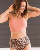 Along The Boardwalk Swim Top- Coral & Natural Leopard
