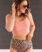 Along The Boardwalk Swim Top- Coral & Natural Leopard
