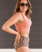 Along The Boardwalk Swim Top- Coral & Natural Leopard