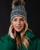 Lt. Gray & Black Patterned Pom Hat