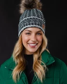 Lt. Gray & Black Patterned Pom Hat
