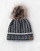 Lt. Gray & Black Patterned Pom Hat