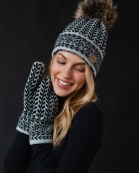 Lt. Gray & Black Patterned Pom Hat