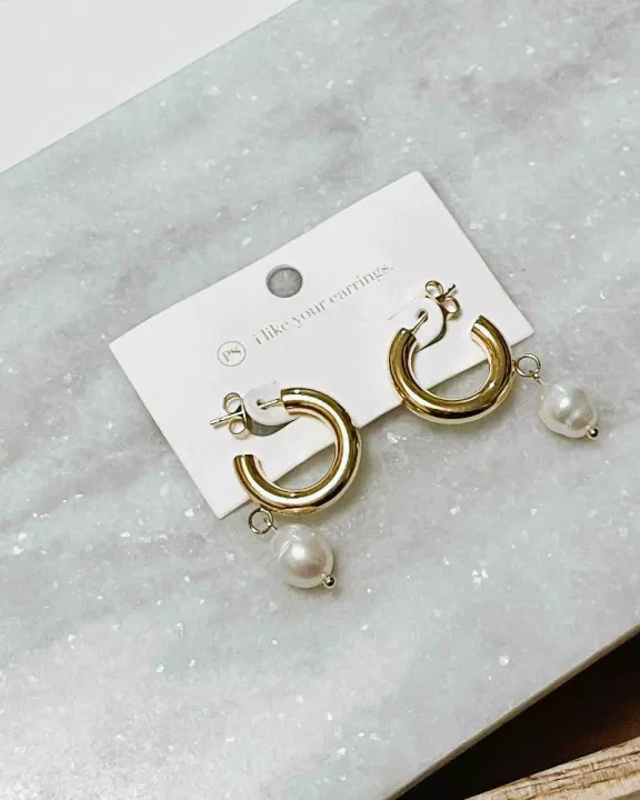 Pearled Dangle Hoop Earrings WATERPROOF Wholesale