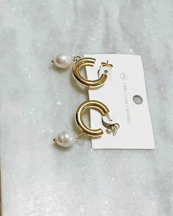 Pearled Dangle Hoop Earrings WATERPROOF Wholesale