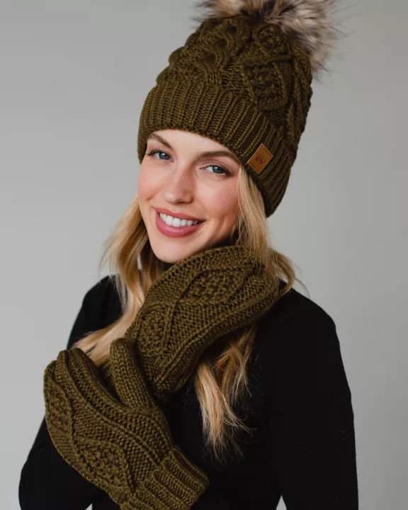 Muted Olive Cable Knit Mittens
