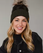 Olive Skull Pattern Pom Hat