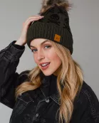 Olive Skull Pattern Pom Hat
