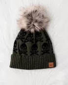 Olive Skull Pattern Pom Hat