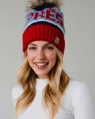 Red, Lt. Blue & Navy Apres Pom Hat