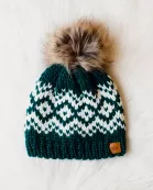 Dark Teal & White Patterned Pom Hat
