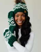 Dark Teal & White Patterned Pom Hat