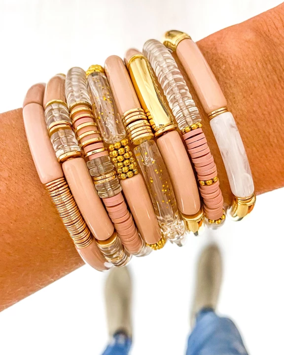 Small Blush Acrylic Tube Bamboo Bracelet
