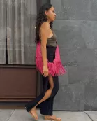 Star Pink Fringe Leather Sash Bag